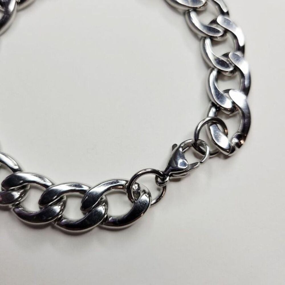 NWT Mens 12mm Shiny Stainless Steel Cuban Link Bracelet Lobster Clasp – 8 in - Picture 4 of 7